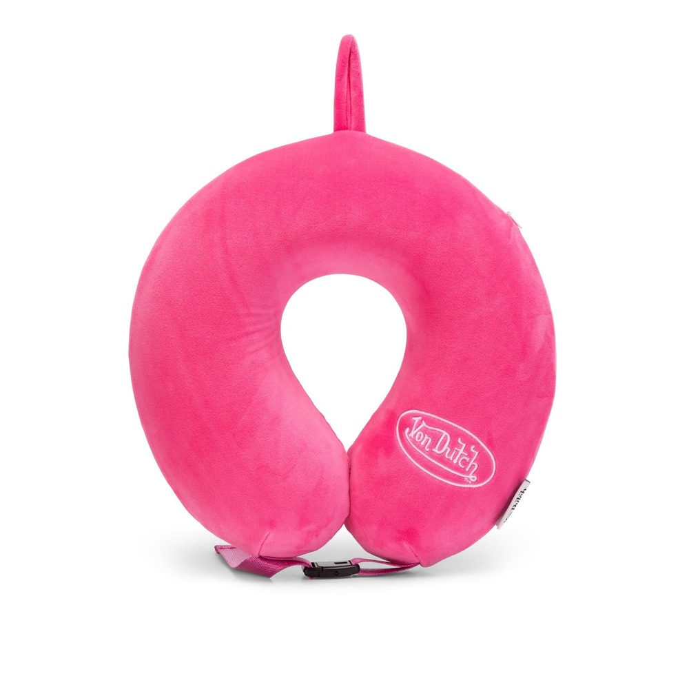Von Dutch Hot Pink‎ Embroidered Logo Travel Neck Pillow with Buckle Strap